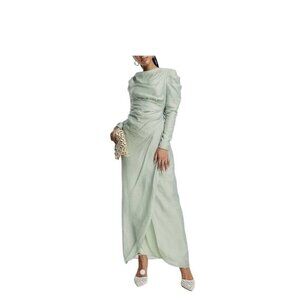 Asos Design Sage Green Draped Sleeve Wrap Skirt Maxi Dress UK 8 EU 36 US 4